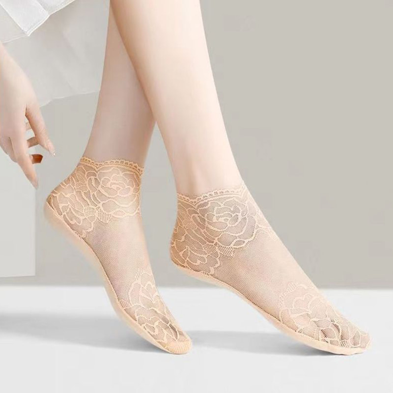 Lace Border Socks, Mga Bata ng Bata Sole, Spring at Tag -init Sexy Transparent Maikling medyas, Sock Flower