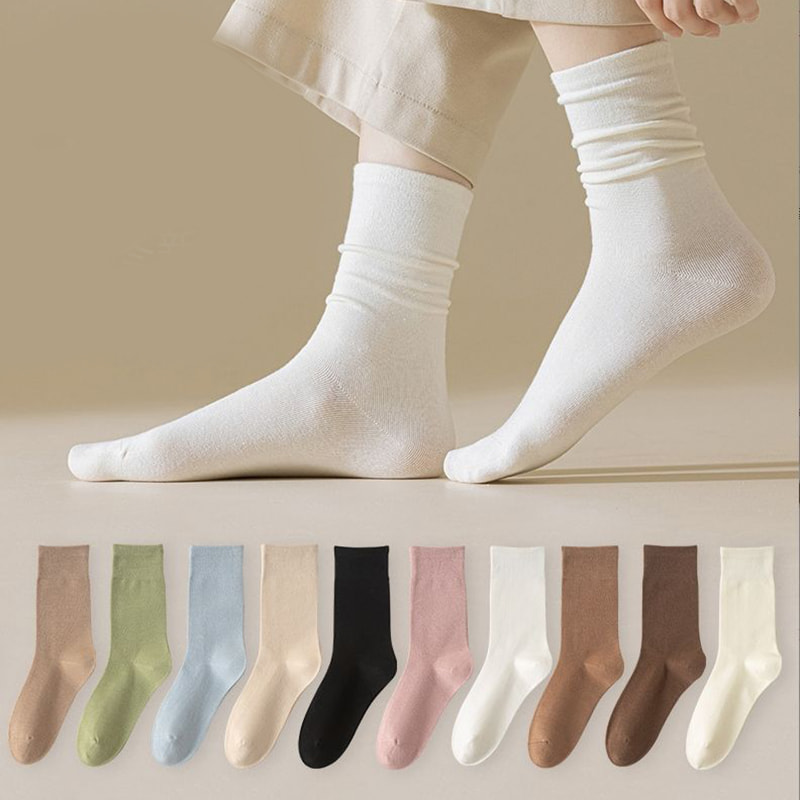 Solid na Kulay Autumn/Winter Retro Style Pile Socks White Socks Solid na Kulay Autumn/Winter Retro Style Pile Socks White Socks